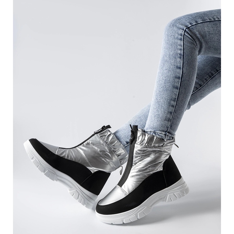 Srebrno-czarne ocieplane śniegowce Controni srebrny 1