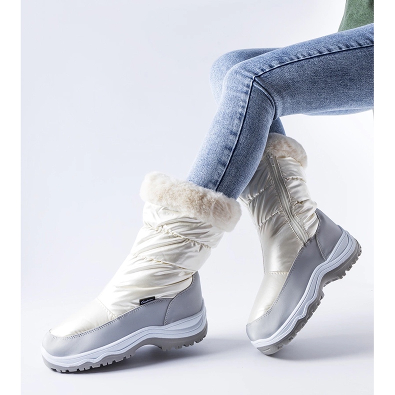 Perłowo-szare ocieplane śniegowce Tronzano białe 1