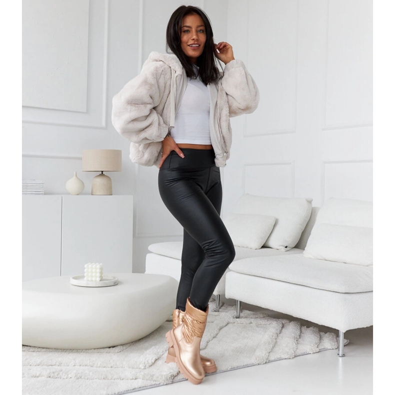 Metaliczne ocieplane botki z pikowaniem Malvaro beżowy 1