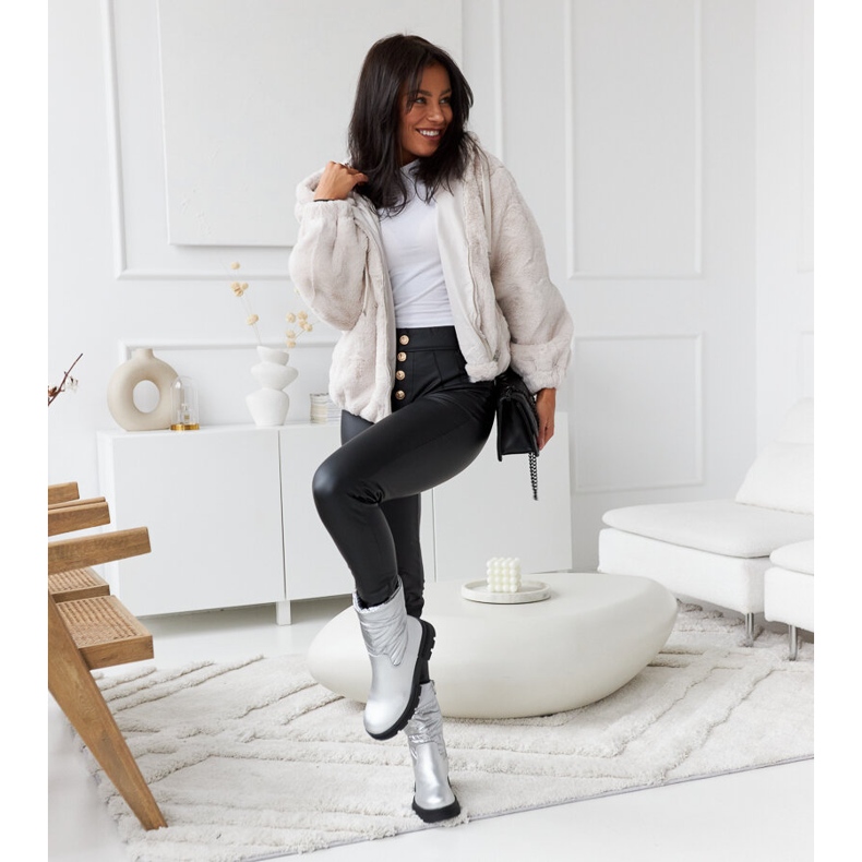 Srebrne ocieplane botki z pikowaniem Malvaro srebrny 1