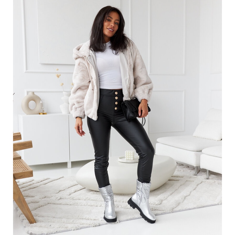 Srebrne ocieplane botki z pikowaniem Malvaro srebrny 2