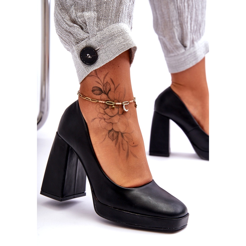 Czółenka Na Masywnym Obcasie Czarne 4