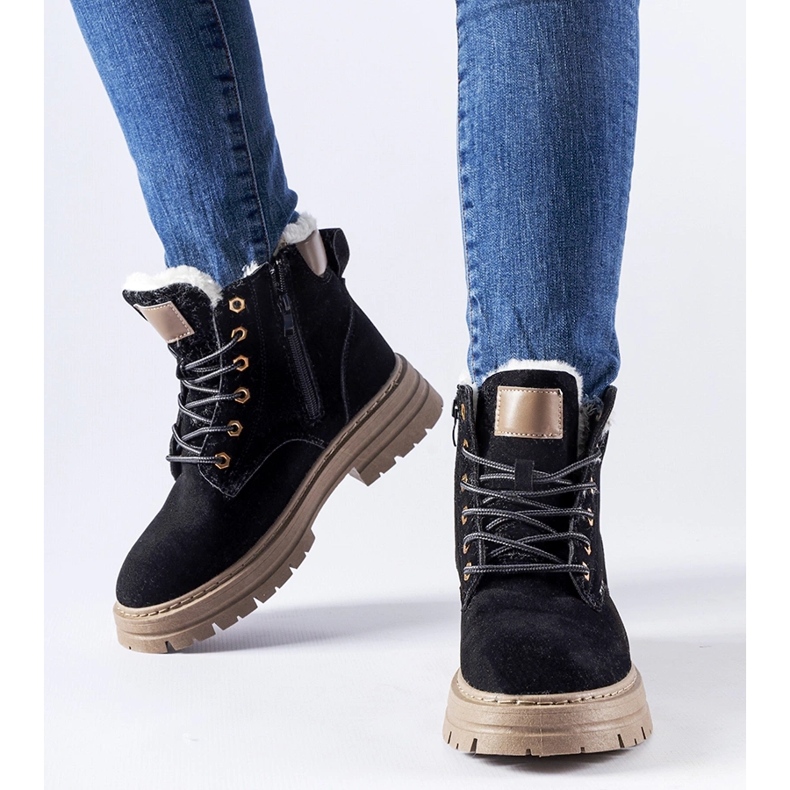 Czarne workery z jasnym ociepleniem Stevens 1