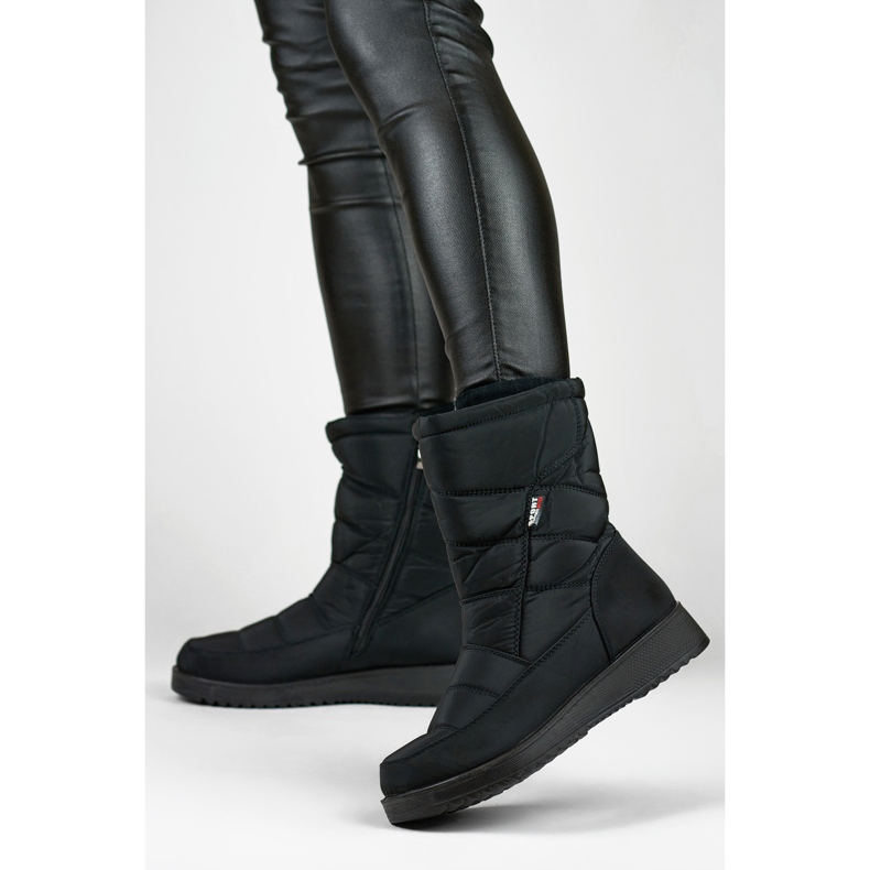 Buty śniegowce damskie ocieplane pikowane futerko niska platforma czarne 1