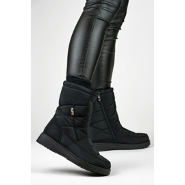 Buty śniegowce damskie ocieplane pikowane futerko niska platforma czarne 2