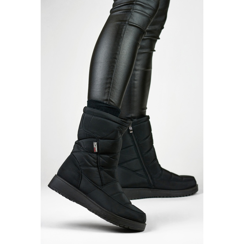 Buty śniegowce damskie ocieplane pikowane futerko niska platforma czarne 2