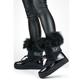 Śniegowce wysokie czarne damskie buty ocieplane z futerkiem 1