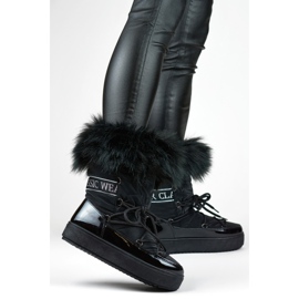 Śniegowce wysokie czarne damskie buty ocieplane z futerkiem 2