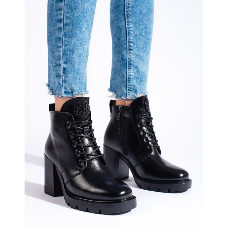 W. Potocki Czarne damskie botki na obcasie Potocki 1