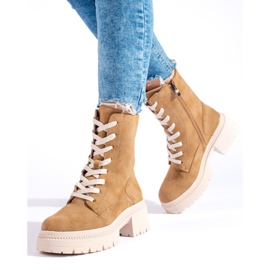 W. Potocki Camelowe sznurowane botki Potocki brązowe 1