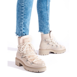 W. Potocki Beżowe śniegowce damskie z futerkiem Potocki beżowy 1