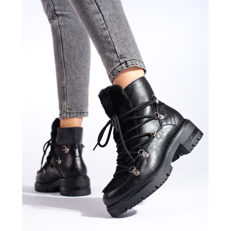 W. Potocki Czarne śniegowce damskie z futerkiem Potocki 2