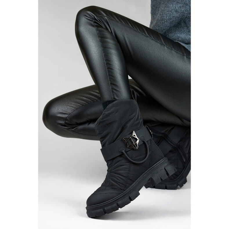 Wysokie buty zimowe damskie ocieplane śniegowce czarne 1