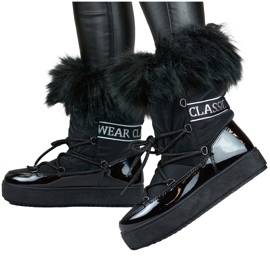 Śniegowce wysokie czarne damskie buty ocieplane z futerkiem 4