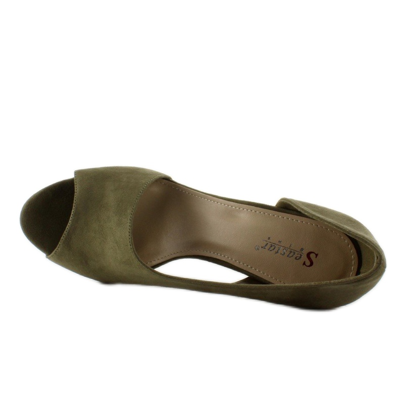 Asymetryczne szpilki open toe C70P Olive zielone 2
