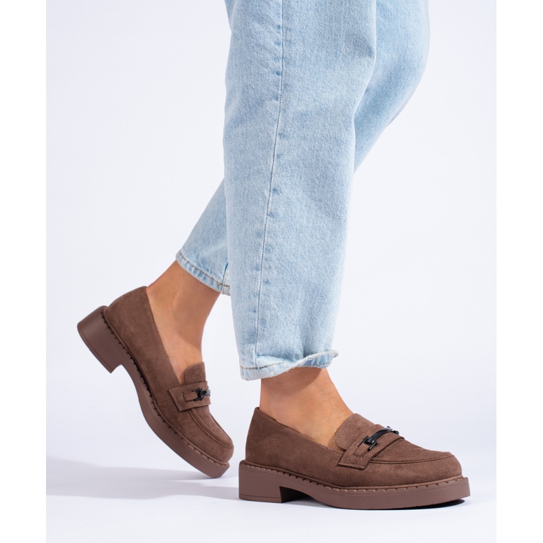 W. Potocki Loafersy damskie Potocki na platformie brązowe 2