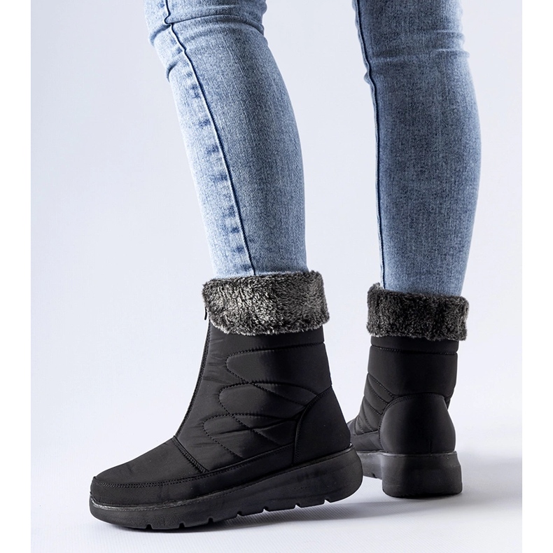 Czarne śniegowce na niskiej koturnie Brownton 1