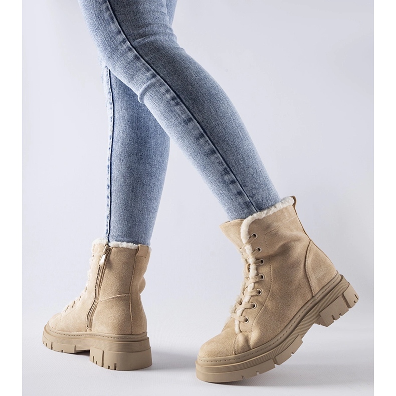 Beżowe botki ocieplane z eko-zamszu Chamblee beżowy 1