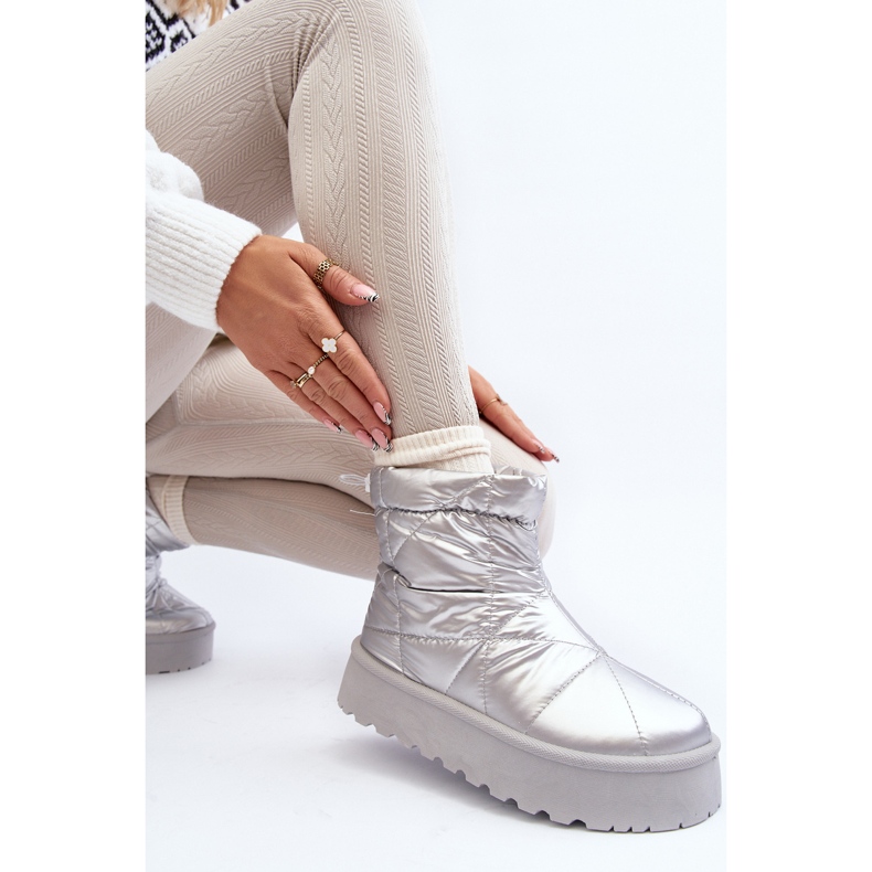 Śniegowce Damskie Na Masywnej Platformie Srebrne Fionia srebrny 1