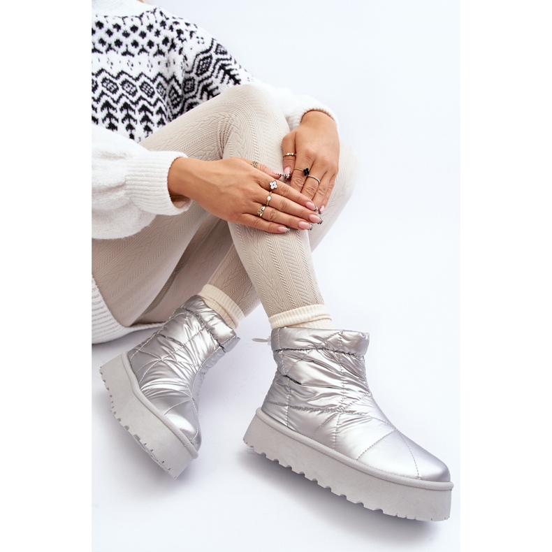 Śniegowce Damskie Na Masywnej Platformie Srebrne Fionia srebrny 2