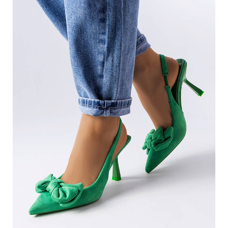 Zielone szpilki z kokardką Olengo 1