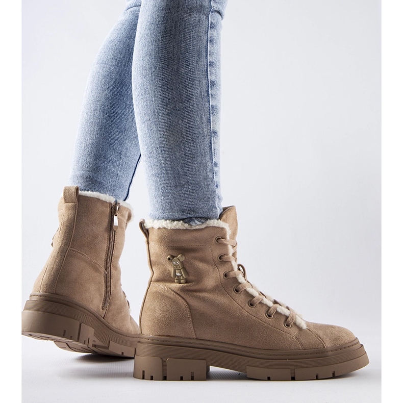 Beżowe botki ocieplane z eko-zamszu Pompei beżowy 1