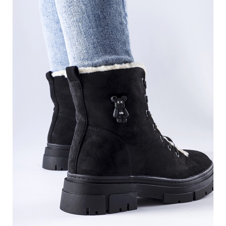 Czarne botki ocieplane z eko-zamszu Pompei 1