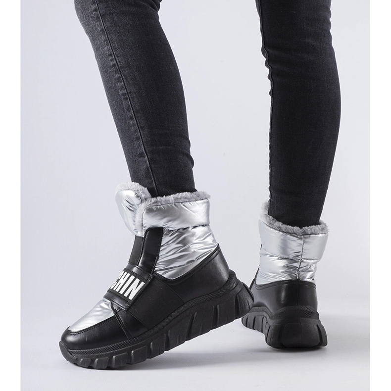 Srebrne ocieplane sniegowce na platformie Bend srebrny 1