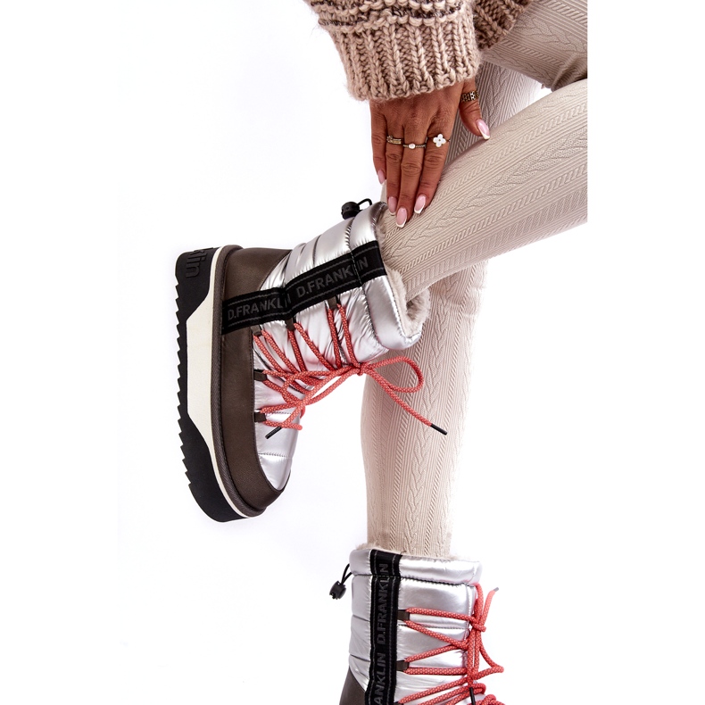 Śniegowce damskie na Grubej podeszwie wegańskie D.Franklin DFSH371006 srebrne srebrny 2