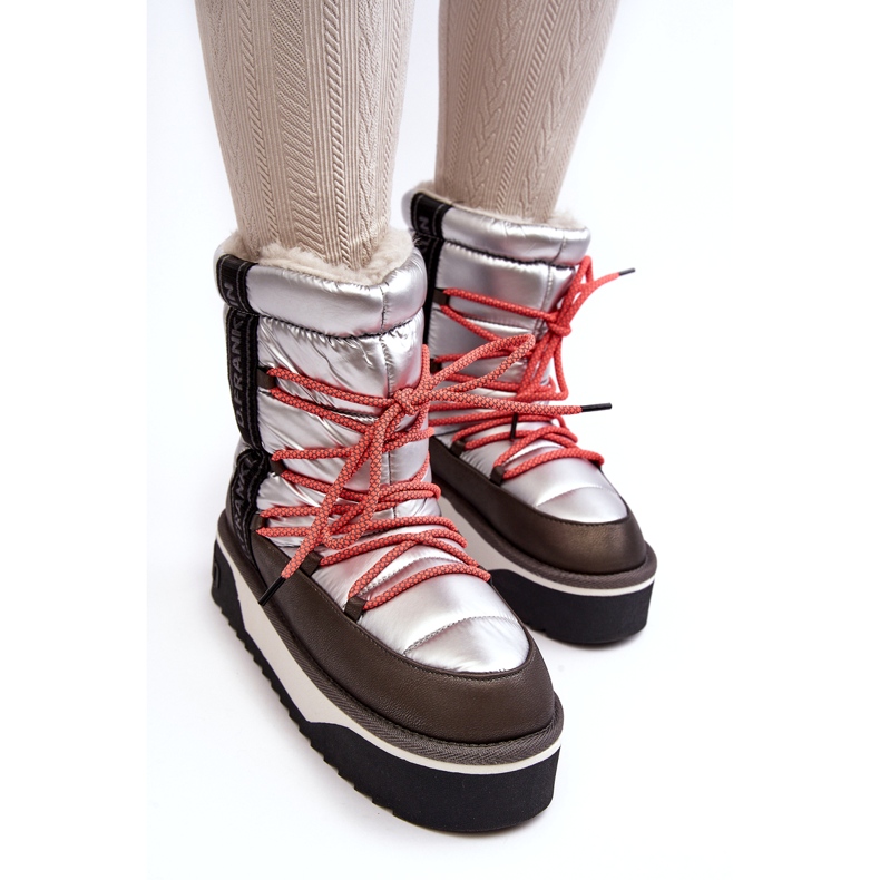 Śniegowce damskie na Grubej podeszwie wegańskie D.Franklin DFSH371006 srebrne srebrny 4