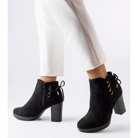 Czarne botki na obcasie eko zamsz Poule 1