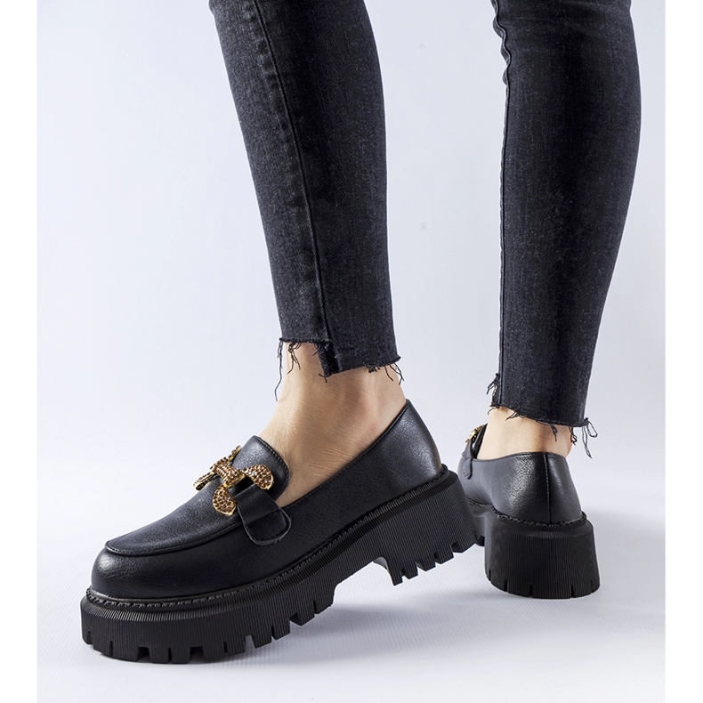 Czarne mokasyny zdobione cyrkoniami Uzzone 1