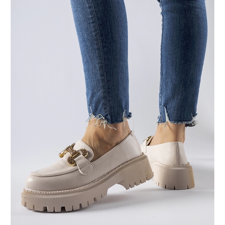 Beżowe mokasyny zdobione cyrkoniami Uzzone beżowy 1