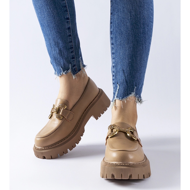 Beżowe mokasyny zdobione cyrkoniami Uzzone beżowy 1