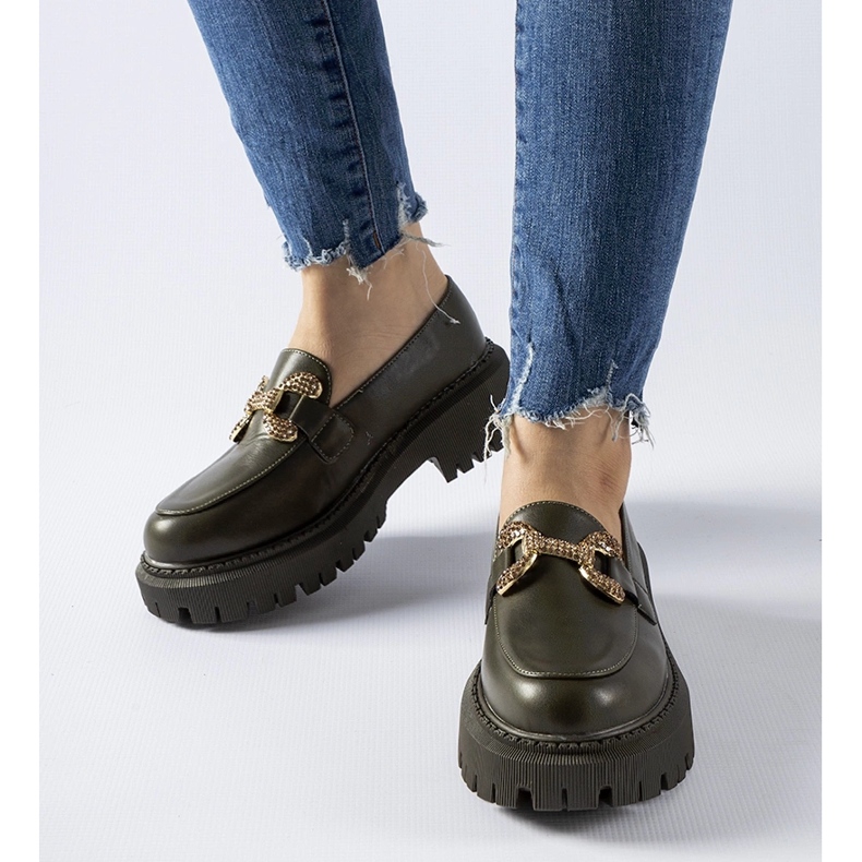 Zielone mokasyny zdobione cyrkoniami Uzzone 1