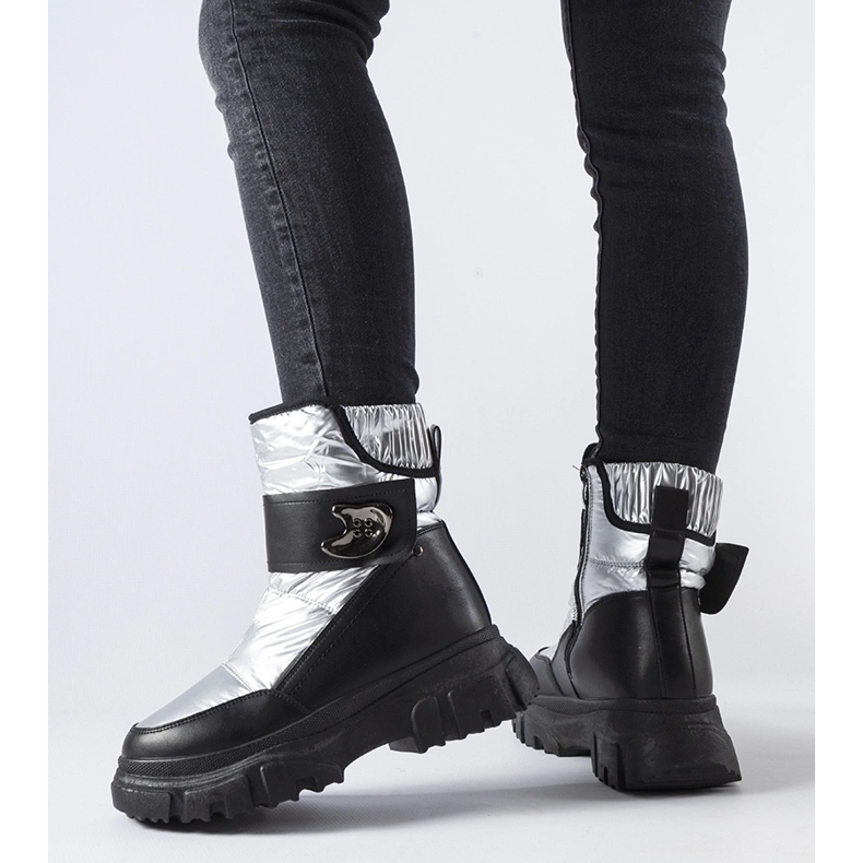 Szare ocieplane śniegowce Mejia srebrny 1