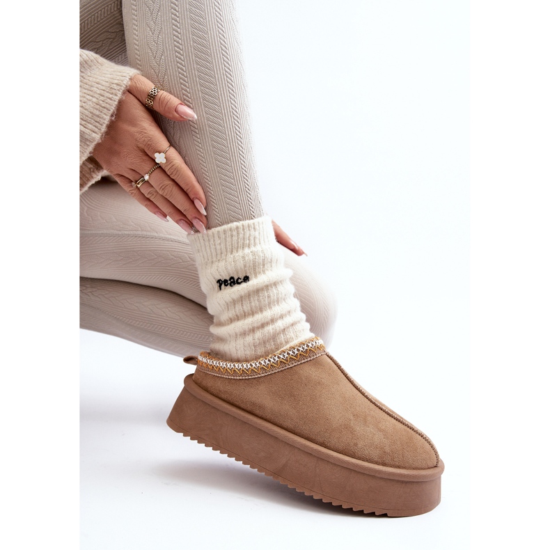 Kapcie Na Grubej Podeszwie Z Eko Zamszu Beżowe Sylva beżowy 1