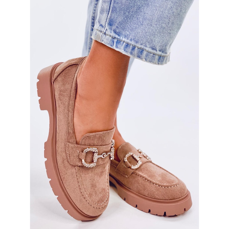 Mokasyny zamszowe z klamerką Karins Khaki beżowy 2