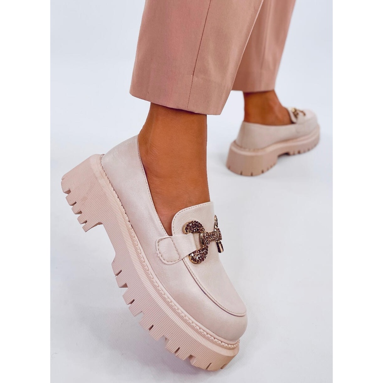 Mokasyny licowe na platformie Buess Beige beżowy 1