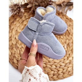 Śniegowce Dziecięce Ocieplane Futerkiem Niebieskie Benigna 2