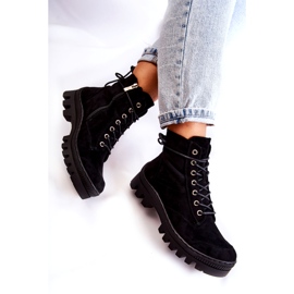 S.Barski Zamszowe Botki Trapery Z Przeszyciami Czarne 4