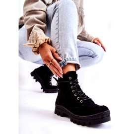 S.Barski Zamszowe Botki Trapery Z Przeszyciami Czarne 2