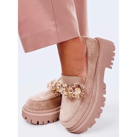 Mokasyny z kryształkami Heidi Khaki beżowy 2