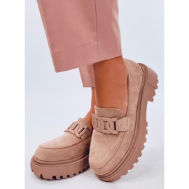 Mokasyny na platformie z klamerką Leena Khaki beżowy 2