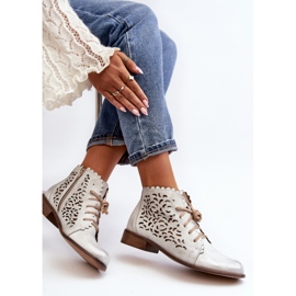 Zazoo 2871 Ażurowe Botki Damskie Sznurowane Srebrne srebrny 2