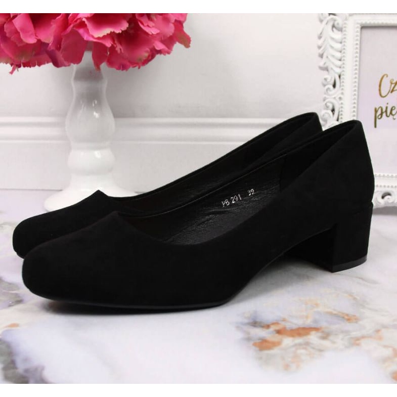 Czółenka na klocku zamszowe Sergio Leone W SK354C czarne 2