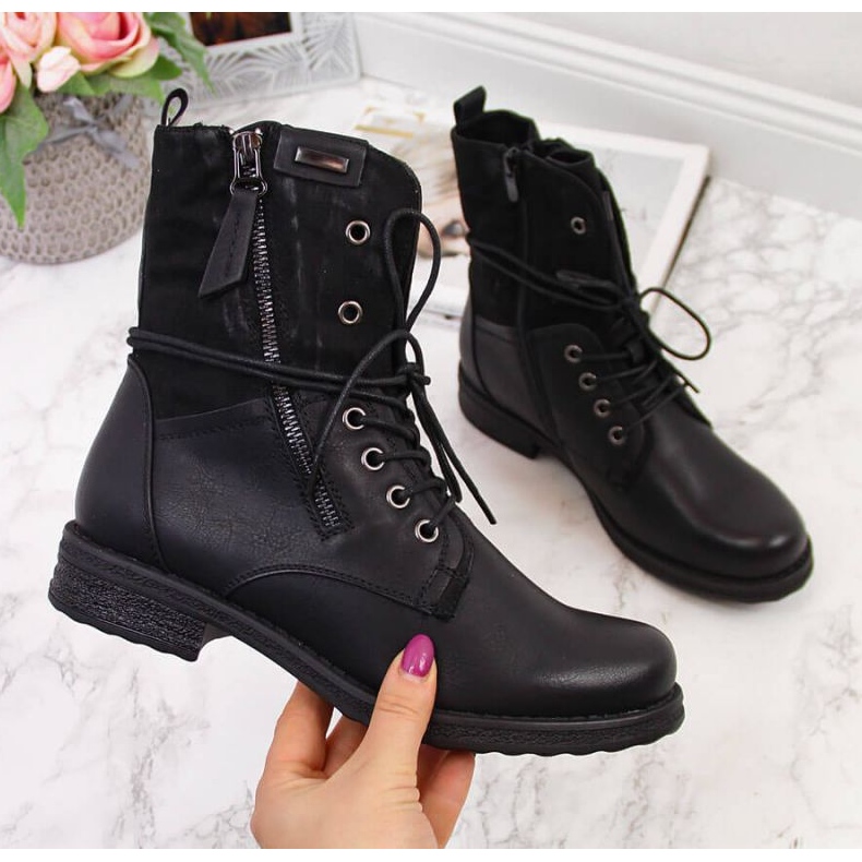 Workery sznurowane i na suwak Jezzi W JEZ254A czarne 1