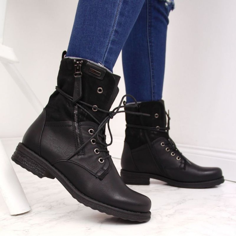 Workery sznurowane i na suwak Jezzi W JEZ254A czarne 2