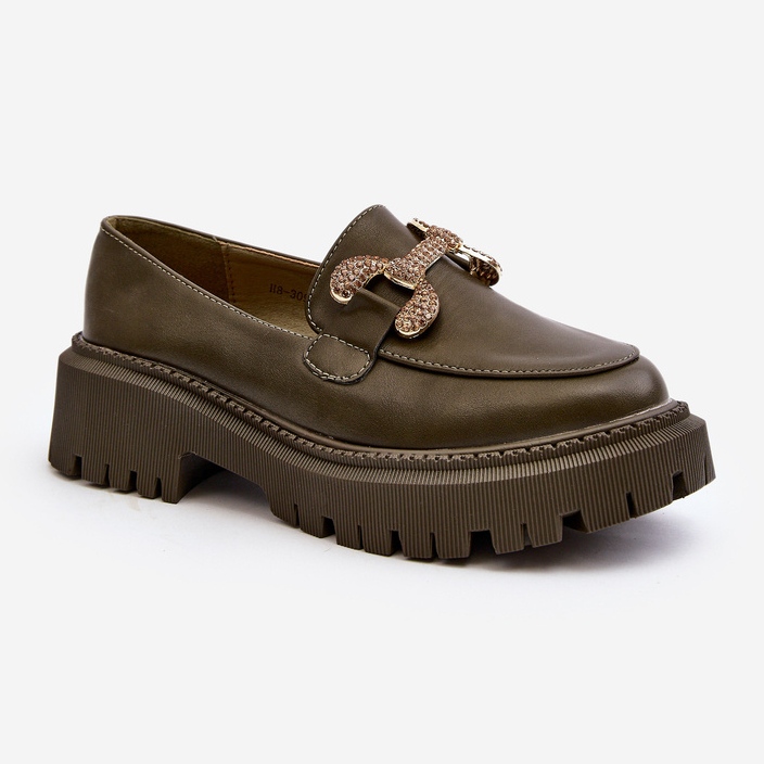 Mokasyny Damskie Z Ozdobą Ciemnozielone Gargi 1