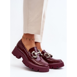 Damskie Lakierowane Mokasyny Z Ozdobą Bordowe Arsaba czerwone 2